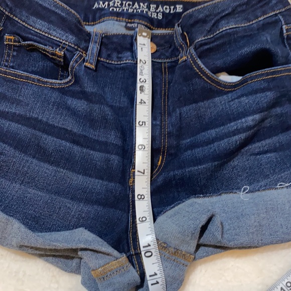American Eagle hi-rise “shortie” shorts. Dark wash/cuffed/super stretch. Size 10 - Picture 8 of 11